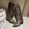 Botas de cowboy occidentales para mujer, nueva colección primavera/otoño 2026, punta fina, tacón grueso, botas largas retro, botas de caña ancha, botas largas de moda, botas de montar