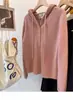 2025 Nuevo Tejido de Lana Pura Suéter para Mujer Color Sólido con Capucha Hebilla Holgado Elegante Casual Sudadera Básica