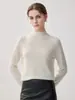 Suéter de cachemira estilo minimalista con cuello medio para mujer, camiseta básica de manga larga ajustada, top de punto versátil, top de moda 100% cachemira