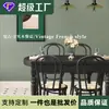 Mesa de jantar de madeira maciça de estilo americano retrô e combinação de cadeira mesa de jantar dobrável retrátil elegante preto francês mesa de jantar retangular