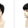 Comércio Exterior Europeu e Americano peruca masculina cabelo real cabelo curto preto oblíquo franja cabelo humano mecanismo peruca para homens