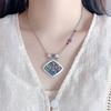 Collar con colgante de candado Lotus Ruyi pintado en azul y plata 925 de estilo étnico, cadena de clavícula larga retro para mujer, otoño e invierno