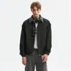 Chaqueta de cuadros escoceses marrones estilo americano con retazos, cuello camisero, chaqueta de béisbol para hombre, chaqueta casual holgada estilo granero de verano