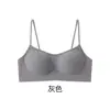 Tejido cepillado para mujer de otoño e invierno, busto pequeño, push-up, tirantes finos, escote cuadrado bajo, sin costuras, copa de grosor medio, anti-caída, sujetador con estampado de dibujos animados