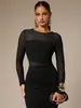 Vestido Bodycon Slim Fit de Cor Sólida com Bordas Franzidas e Recorte em Renda Redondo para Mulheres - Cruzamento Europeu e Americano Amazon Tk2026 Novo