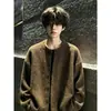 Suéter Cardigan de Marca da Moda Outono Inverno Casual Solto Plus Size Masculino Gola Redonda Peça de Roupa Exterior Quente Tricô Liso Top