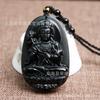 Collar Colgante de Obsidiana Guanyin, Buda Dainichi, Deidad Guardiana para los Doce Signos del Zodíaco, Estilo Bodhisattva, Puramente Natural