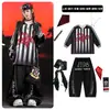 Ropa de Calle de Hip Hop de Moda para Niños Conjunto de Disfraz de Baile Rayado Negro para Niños Hip Hop Chicas Atuendo de Presentación Genial y Atractivo Masculino