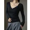 Camiseta de Modal para Otoño e Invierno, Cuello Semiabierto, Color Sólido, Simple, Versátil, Hombro Normal, Estilo Coreano, Ropa para Mujer, Capa Interior, Capa Base, Ropa Exterior