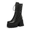 Botas Martin vintage de piel auténtica con tacón grueso, primavera 2022, nuevas, de 10 cm de grosor, con suela hueca midi, combinables con todo.