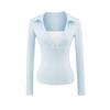 Camiseta de Manga Larga con Cuello Polo en V Profundo Falso de Dos Piezas Otoño 2025 para Mujer Nuevo Estilo Americano Ajustada Capa Interior Top Adelgazante