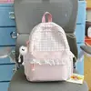 Bolsa escolar feminina com acabamento em renda estilo japonês mochila fofa estilo academia ins para estudante do ensino fundamental xadrez grande capacidade costas