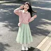 Conjunto de Ropa para Niños para Primavera y Otoño 2026 Estilo Nuevo Sudadera Dulce con Cuello de Lazo Manga Larga Falda Linda Conjunto de Dos Piezas