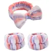 Conjunto de Três Peças de Pulseiras de Coral Fleece com Estampa de Leopardo para Lavar o Rosto, Pulseira com Elástico de Cabelo, Pulseira para Lavar as Mãos, Moda Geométrica