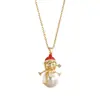 Collar de Micro Muñeco de Nieve con Esmalte, Árbol de Navidad y Papá Noel Nuevo Transfronterizo Europeo y Americano, Cadena para Clavícula de Otoño e Invierno para Niñas