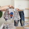 Traje de Primavera y Otoño para Niño 2024 Nuevo Bebé Bebé Estilo Extranjero Otoño Inglés Estampado Set de Tres Piezas Moda