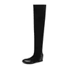 Novas Botas de Salto Alto Estilo Europeu Camurça Emagrecedoras Acima do Joelho Elásticas Costuradas Camurça Acima do Joelho Aumento Interno de Altura 4cm Botas Meia