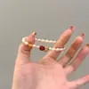 Pulseira de Pérolas de Água Doce Naturais, Estilo Chinês Luxo Leve Artesanato de Alta Qualidade, Pulseira Elástica Vermelha do Sul, Pulseira de Fragmentos de Prata para Mulheres