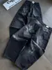Jeans de estilo Y2K high street con estampado de calaveras, pantalones anchos de pierna ancha hasta el suelo en negro y gris lavados y desgastados, estilo transfronterizo de moda