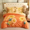 Conjunto de cama de quatro peças de algodão integral, tamanho grande, escovado, qualidade A, para outono e inverno, conjunto de cama espesso de algodão puro, conjunto de três peças de desenho animado