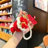 Chaveiro de tricô de lã segurando flor pingente de bolsa girassol simulação caixa de presente para dar força no vestibular presente de formatura