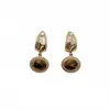 Aretes de Ojo de Tigre con Diseño Vintage, Aretes Colgantes Ovalados Color Café Dorado, Estilo de Nicho, Aros Versátiles para el Día a Día