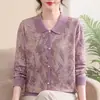 Camiseta de Punto de Manga Larga para Mujer, Nuevo Estilo de Otoño de Mamá, Para Usar Sola, Capa Base, Top Pequeño, Top Ancho Madame Noble, Ropa para Mujeres de Mediana Edad y Mayores