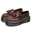 Mocasines Marrones Crazy Horse con Borlas para Mujer, Zapatos de Cuero Genuino de Caña Baja, Cuero de Primera Capa, Estilo Británico, Zapatos Casuales de Plataforma de Suela Gruesa de Moda