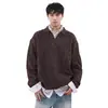 Camisa Polo Cuello en V Manga Larga Tejido para Hombre Corte de Alta Gama Agujero Recortado Negocios Primavera y Otoño Tendencia Exportación Venta al por Mayor Transfronteriza