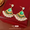 Pendientes Vintage de Borla de Perlas Incrustados con Diamantes, Pendientes Retro Estilo Palacio, Pendientes Exagerados con un Diseño Único