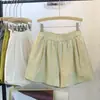 Shorts de Algodão e Linho para Mulheres, Verão, Corte Solto, Tamanho Grande, Casual, Calça de Cintura Alta Elástica, Modelo A, Perna Larga, Hot Pants de Linho