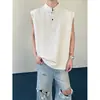 Camiseta sin mangas estilo americano con cuello Henry para hombre, de verano, de alta gama, fresca y elegante, peso pesado, hombro normal, corte holgado, tank top