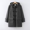 Abrigo de Lana con Botones de Cuerno Estilo Uniforme JK Japonés para Mujer Invierno 2025 Estilo Universitario Abrigo de Lana Acolchado Espeso con Capucha