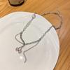 Colar coreano de aço titânio prateado para meninas, versátil, sofisticado, nicho, com pingente de pérola e borboleta, corrente clavicular, joias por atacado