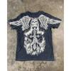 Playera Retro Transfronteriza 2025 Nueva Harajuku Hip-hop Cuello Redondo para Hombre y Mujer Manga Corta Estampado Calavera Alas Ángel Top
