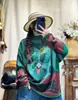 Suéter casual versátil de malha de algodão com estampa estilo coreano para mulheres plus size, novo top de moda outono e inverno, gola redonda, slim fit