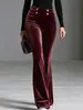 Pantalones acampanados de terciopelo de doble botonadura de cintura alta ajustados para mujer, transfronterizos europeos y americanos, pantalones de pierna ancha para commuting adelgazantes