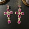 Aretes Exagerados Europeos y Americanos, Aretes Personalizados de Cruz de Diamantes, Fabricante Mayorista de Aretes de Estilo Caliente Transfronterizo de Estilo Hip-Hop