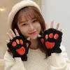 Guantes de Invierno Gruesos y Resistentes al Frío sin Dedos, Lindos, para Estudiantes Mujeres, Escritura, Vehículos Eléctricos, Forrados de Felpa, Medio Dedo, Garra de Gato, Ciclismo