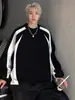 Moletom Masculino Tendência High Street Estilo Americano Costura Listrada Masculino 2025 Outono e Primavera Nova Marca Pesada Tendência Jaqueta Pesada Solta