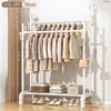 Cabide de Roupas de Barra Dupla para Quarto, Cabide de Roupas Móvel de Chão Doméstico, Rack Interno para Armazenamento e Secagem de Roupas e Chapéus