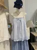 KEKEZOON Camisola de Encaje con Volantes y Cordones Verano Nuevo Dulce Floral Color Sólido Top Versátil 7791