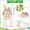 Letrero de Madera para Puerta del Conejito de Pascua - Colgante de Pared Feliz Pascua con Decoración Floral Estilo Pastoral