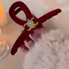 Ano Novo Veludo Vermelho 13cm Grande Grampo de Garra 2024 Outono e Inverno Novo Cabeça de Tubarão Elegante Grampo de Cabeça Acessórios de Cabelo