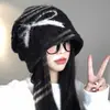 Gorros de Otoño e Invierno para Mujer, Gorros de Punto Versátiles Moda Coreana, Gorros de Pila con Lazo para Circunferencia de Cabeza Grande, Gorros Cálidos de Lana