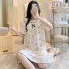 Camisón de verano de manga corta con dibujos animados, pijama sencillo, holgado, para mujer, talla grande, talla mediana, sencillo, largo, ropa de casa dulce para mujer