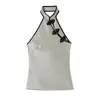 Roupas femininas transfronteiriças 2026 Moda europeia e americana casual justo sem mangas com gola halter E26460