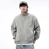 Jaqueta Bomber Desconstruída Gola Alta Rebites Silhueta Americana Retrô Transfronteiriça Masculina Vintage Cleanfit Pesada Outerwear