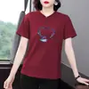 Camiseta de Manga Corta Talla Grande para Mujer, Estilo Coreano Casual Holgada, Top Adelgazante de Hombro Normal para Señoras de Mediana Edad