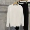 Nueva camiseta de punto jacquard lisa de cuello redondo, suéter blanco de manga larga para hombre, para primavera y otoño, para ir al trabajo